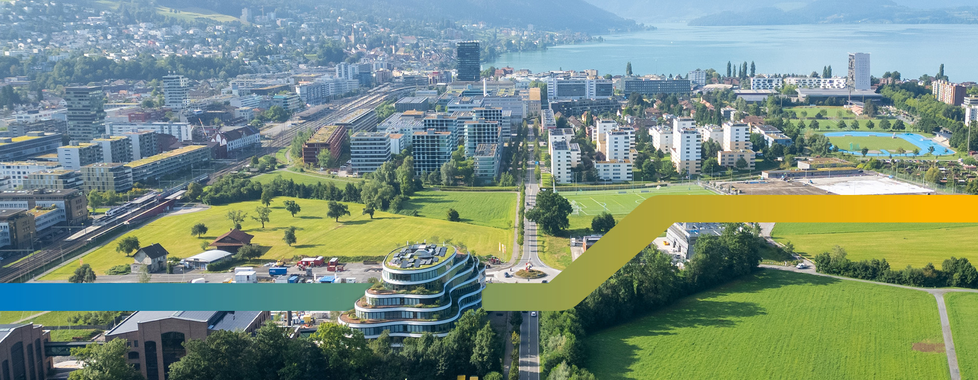 Bild in Vogelperspektive von Baar-Süd in Richtung Zug