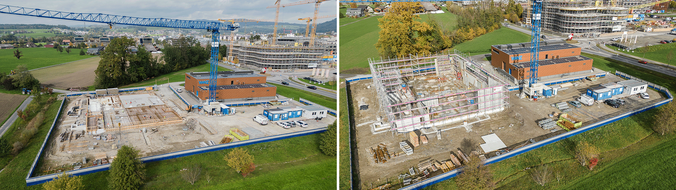 Luftaufnahme Baustelle Energiezentrale Unterfeld