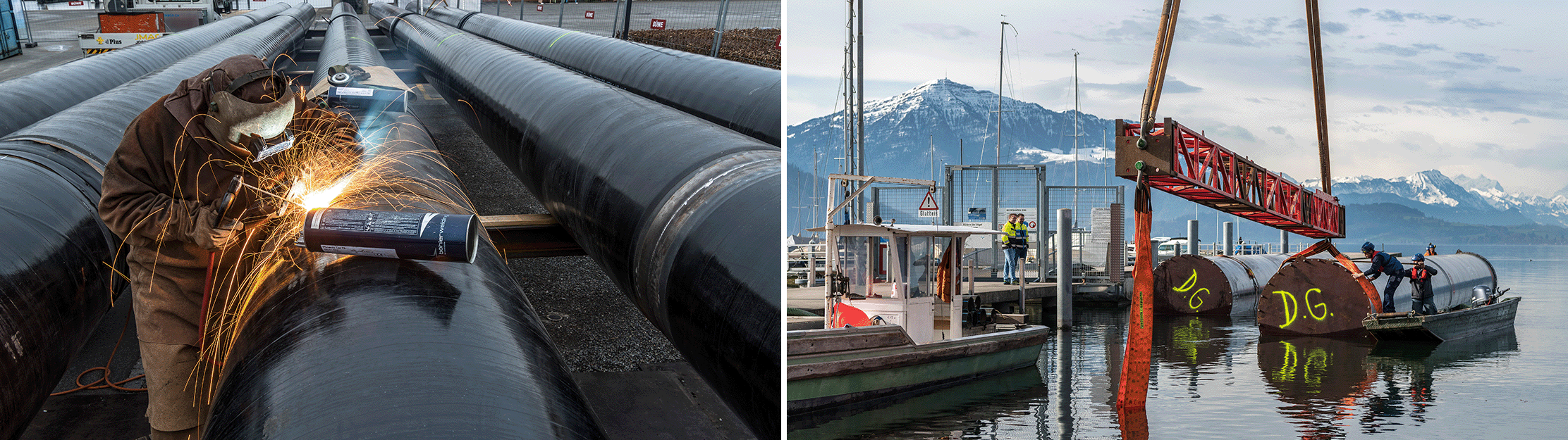 Schweissarbeiten an Rohren und Verlegung Seerohre für Circulago