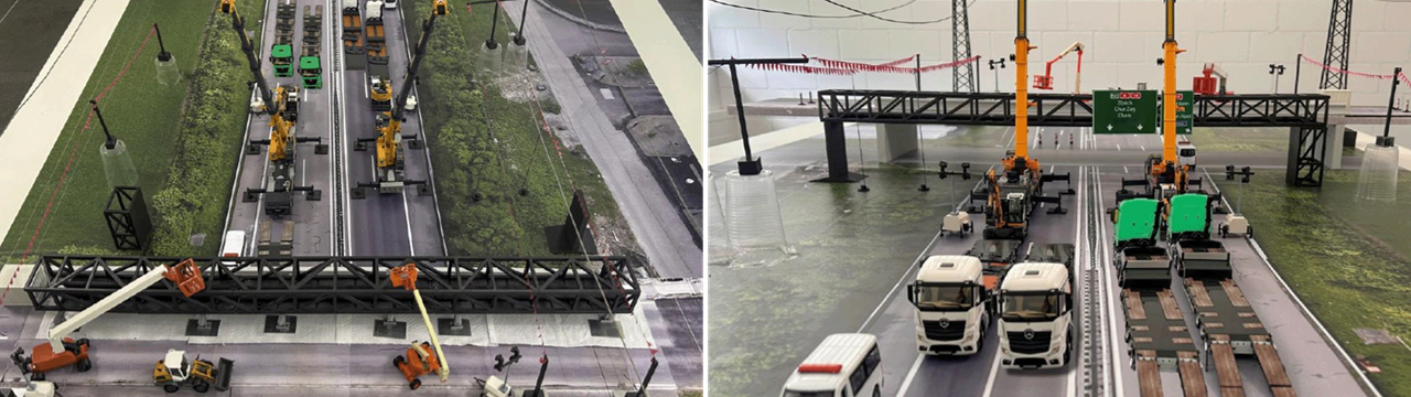 Visualisierung der Installation der Fernwärmerohrbrücke über der Autobahn A4