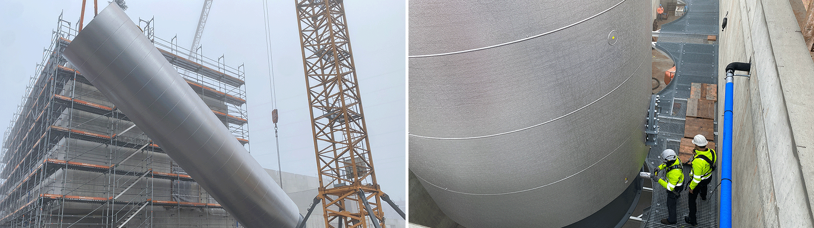 Installation der Wärmespeicher im Nebel