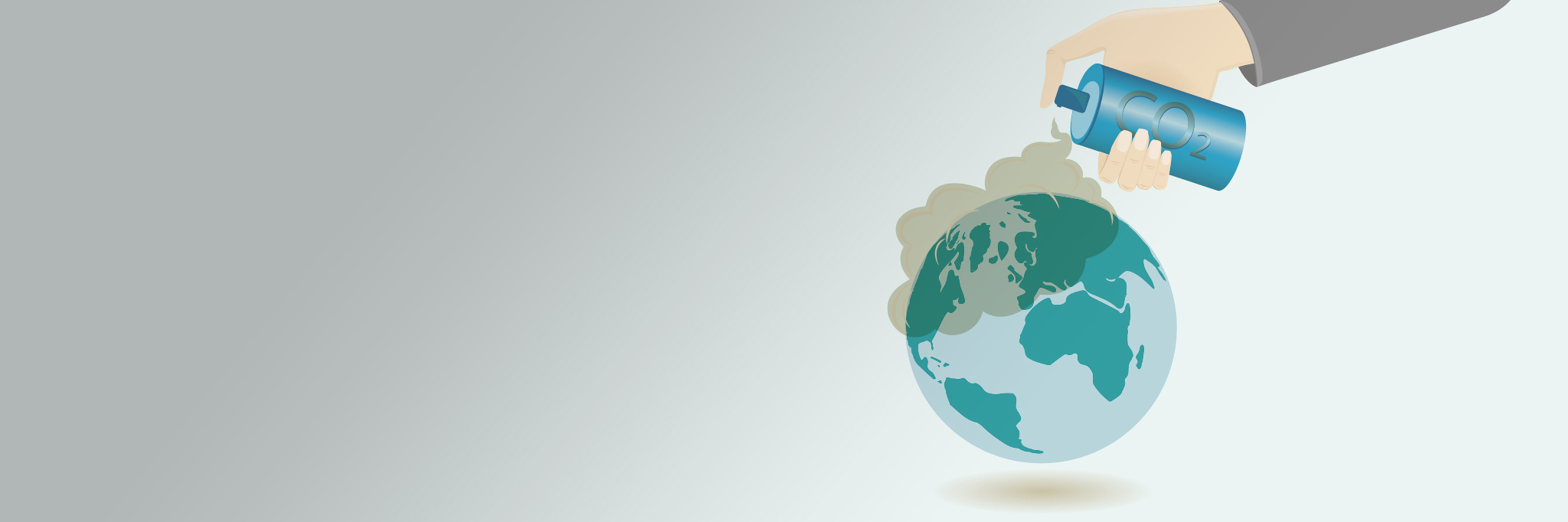 Illustration einer Weltkugel die mit CO2 vollgesprüht wird. 